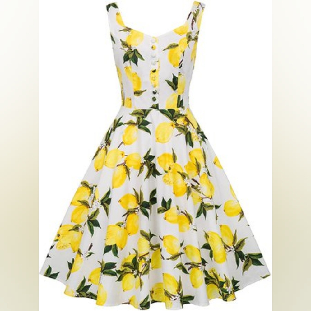 Sleeveless Yellow Lemon-Print Midi Dress - Women